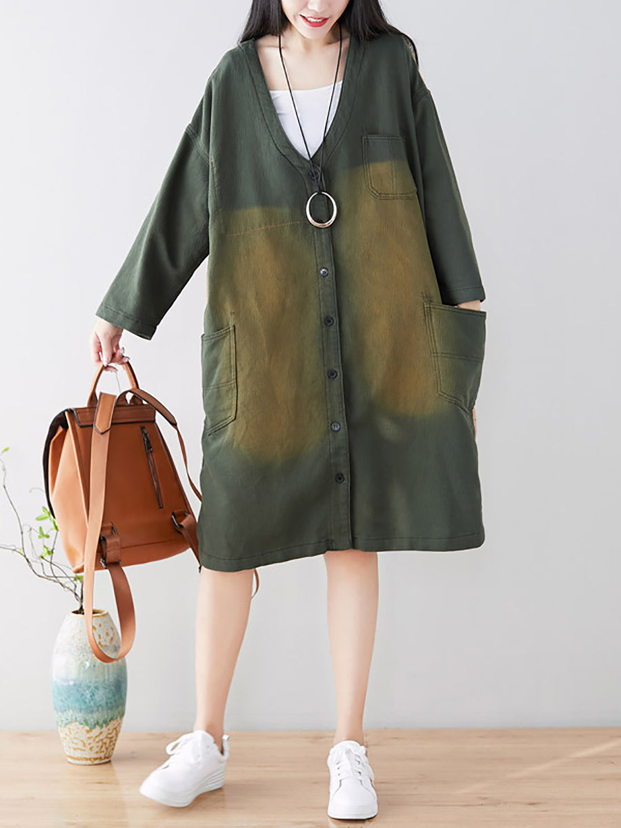 Women Spring Casual Back Spliced Pokcet Loose Coat AT1042 BUYKUD