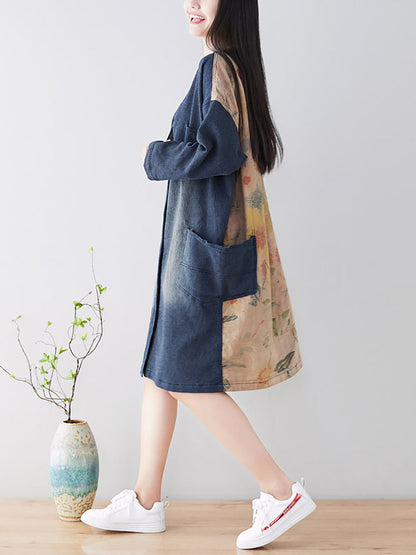 Women Spring Casual Back Spliced Pokcet Loose Coat AT1042 BUYKUD