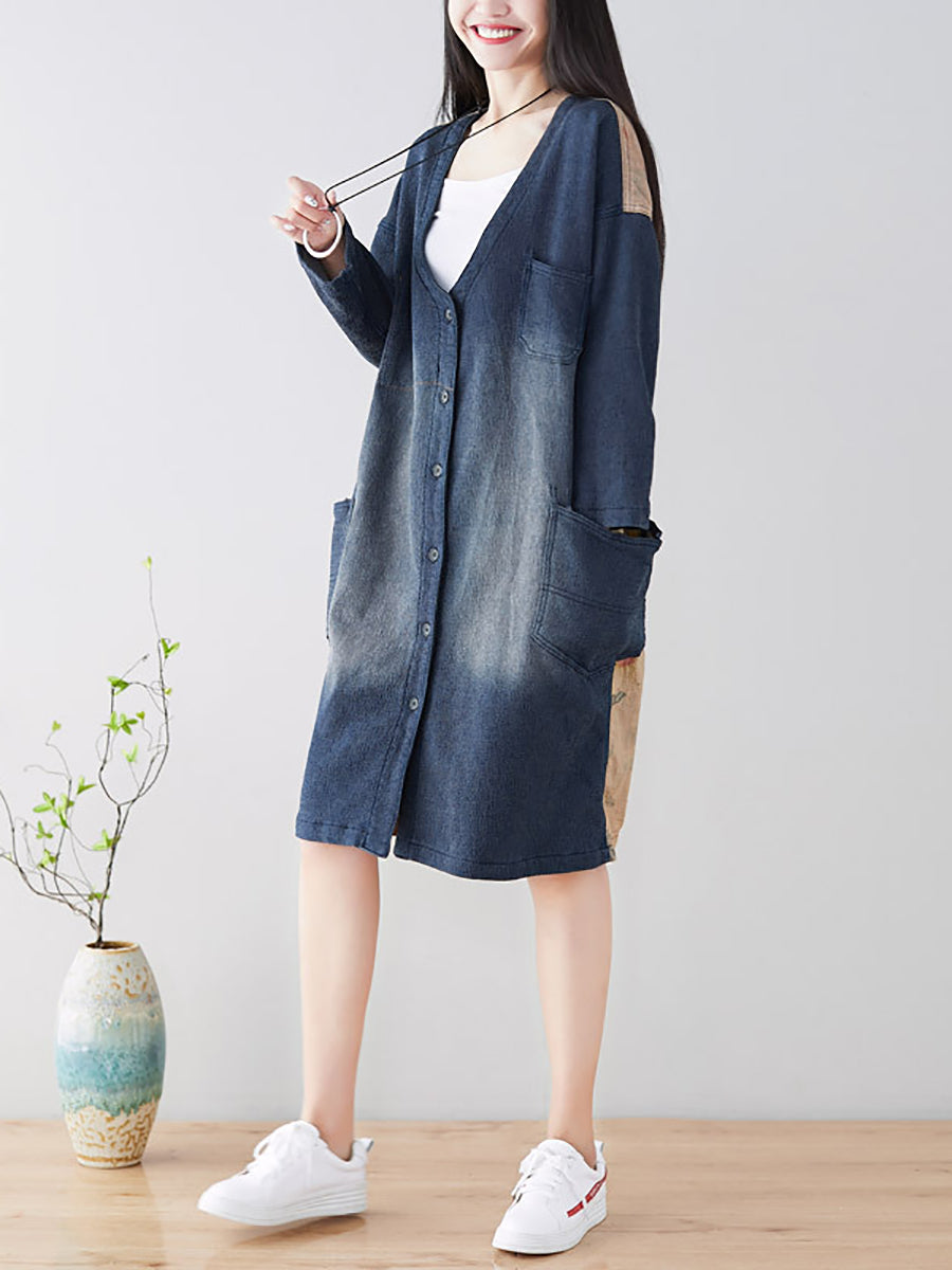 Women Spring Casual Back Spliced Pokcet Loose Coat AT1042 BUYKUD