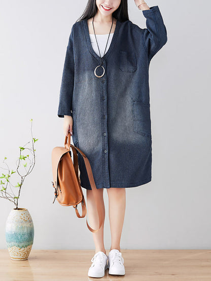 Women Spring Casual Back Spliced Pokcet Loose Coat AT1042 BUYKUD