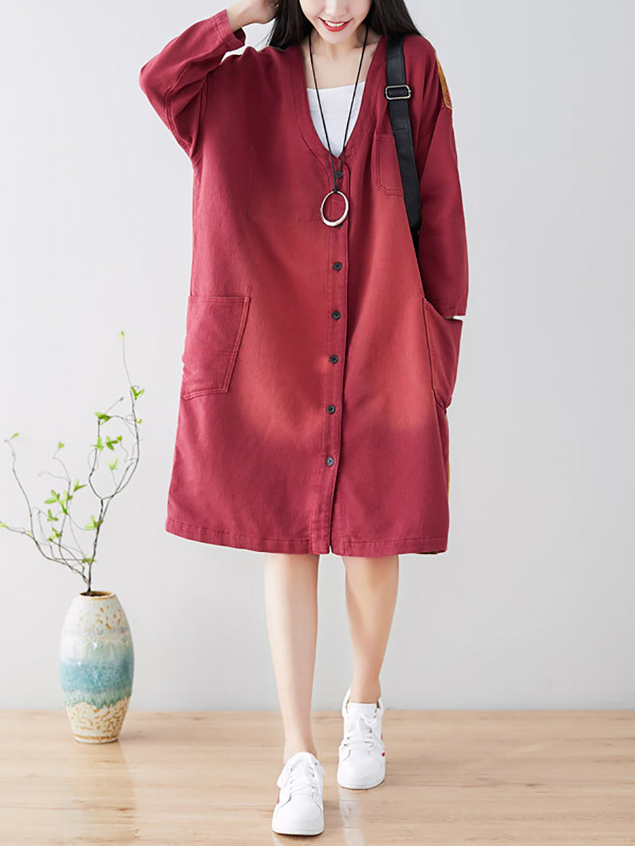 Women Spring Casual Back Spliced Pokcet Loose Coat AT1042 BUYKUD