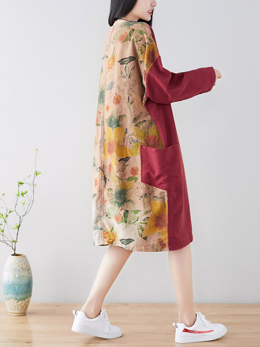 Women Spring Casual Back Spliced Pokcet Loose Coat AT1042 BUYKUD