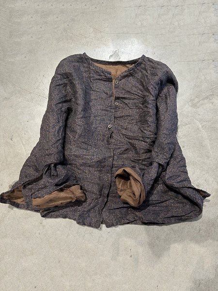 Women Autumn Artsy Floral Button O-Neck Linen Blouse RR006 SNXY