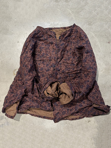 Women Autumn Artsy Floral Button O-Neck Linen Blouse RR006 SNXY