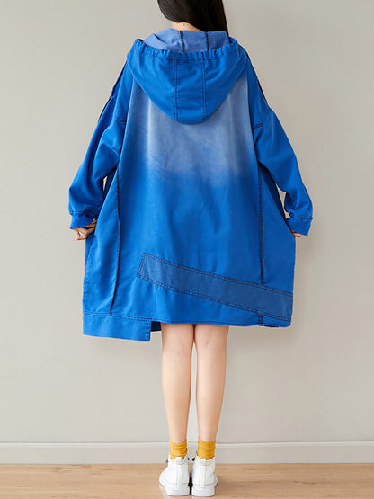 Women Autumn Casual Flower Spliced Hem Hooded Dress AT1021 BUYKUD