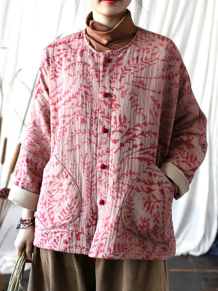 Women Autumn Artsy Leaf O-Neck Cotton Shirt Blouse AT1019 BK