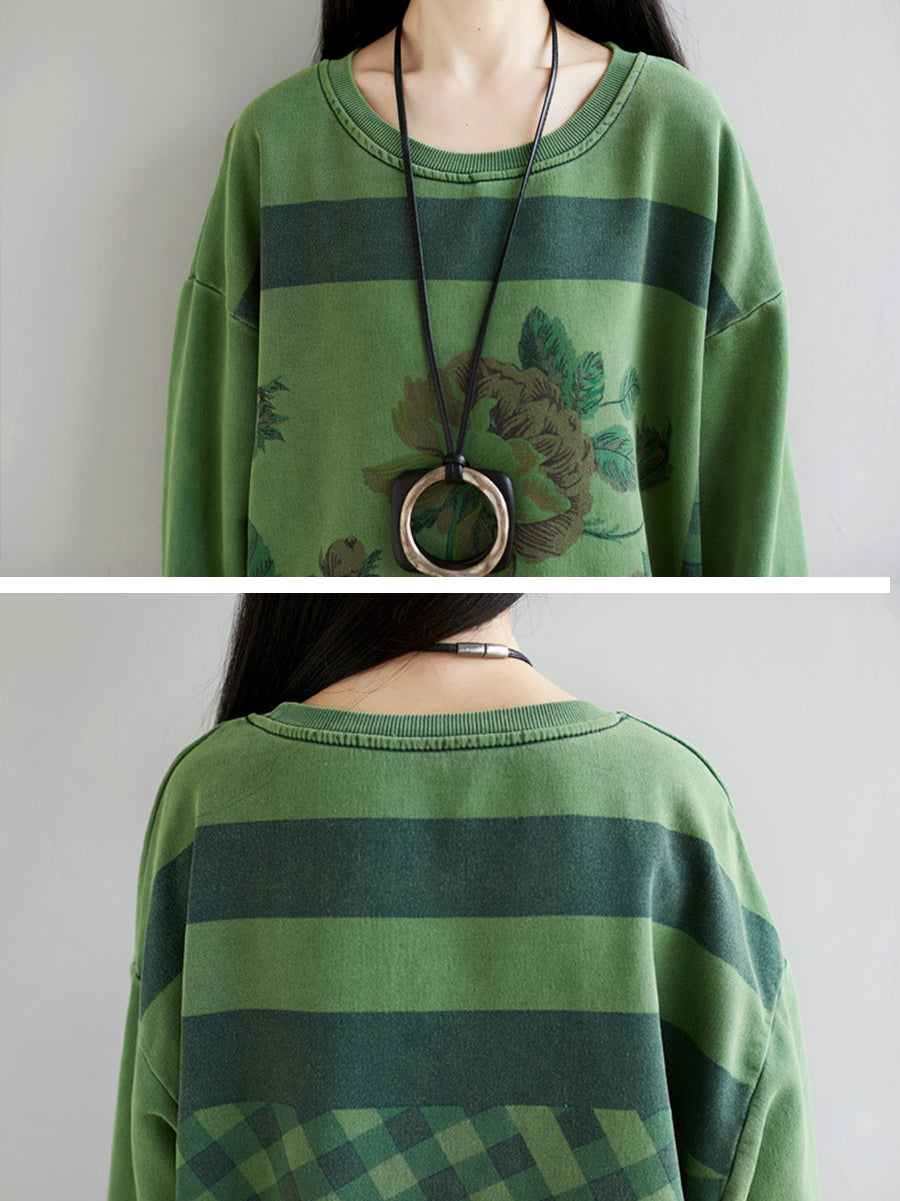 Women Autumn Casual Flower Knee Length O-Neck Dress AT1020 YTLSFZ