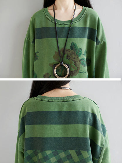 Women Autumn Casual Flower Knee Length O-Neck Dress AT1020 YTLSFZ