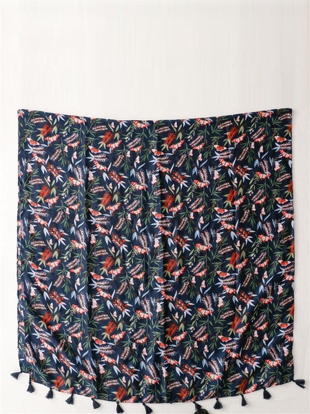 Women Artsy Butterfly Flower Tassel Shawl Scarf AT1011 BUYKUD