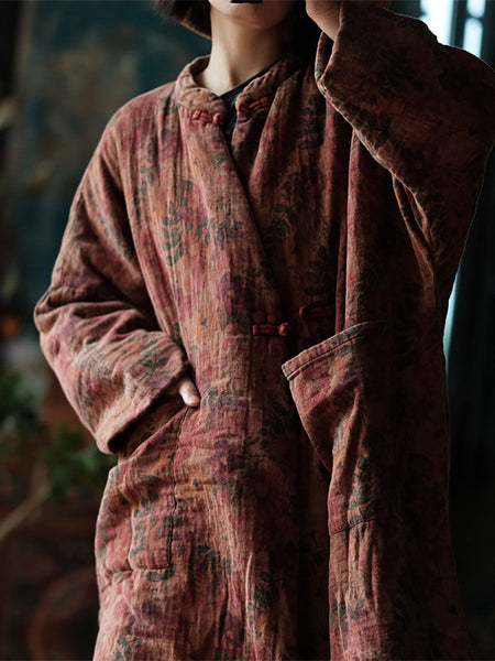 Women Autumn Ethnic Flower 100%Cotton Long Coat AT1006 JSHY