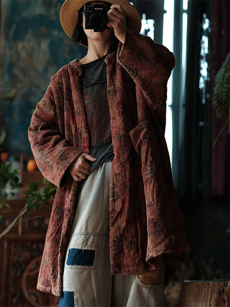 Women Autumn Ethnic Flower 100%Cotton Long Coat AT1006 JSHY