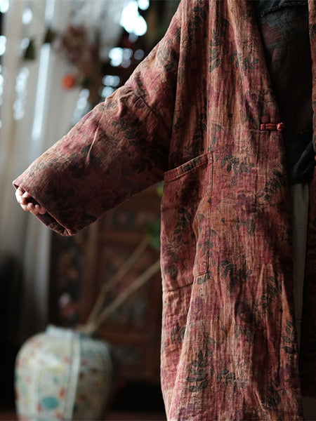 Women Autumn Ethnic Flower 100%Cotton Long Coat AT1006 JSHY