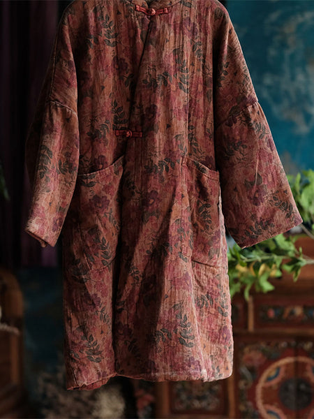 Women Autumn Ethnic Flower 100%Cotton Long Coat AT1006 JSHY