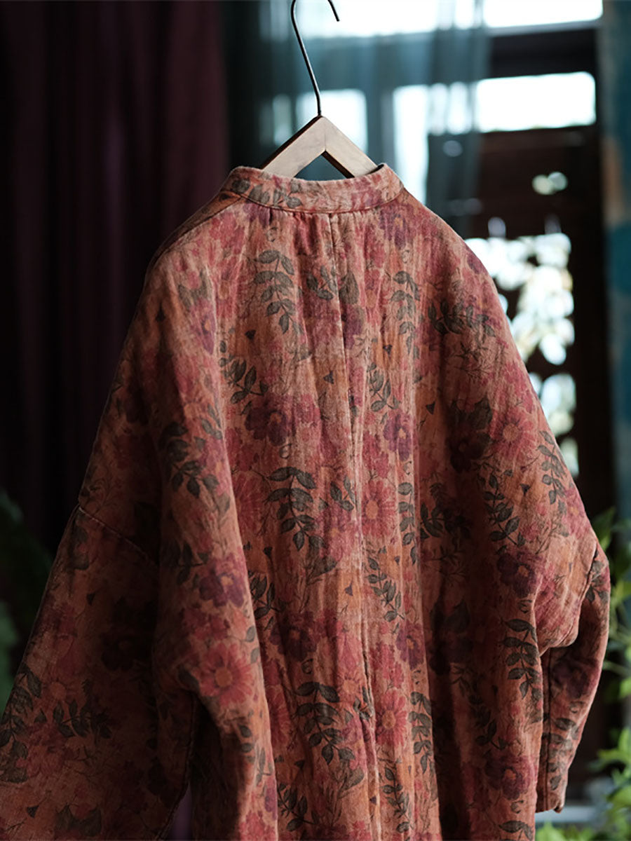 Women Autumn Ethnic Flower 100%Cotton Long Coat AT1006 JSHY