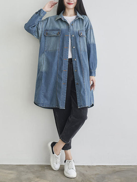 Women Autumn Casual Solid Pocket Denim Shirt Coat AS1001 YTLSFZ