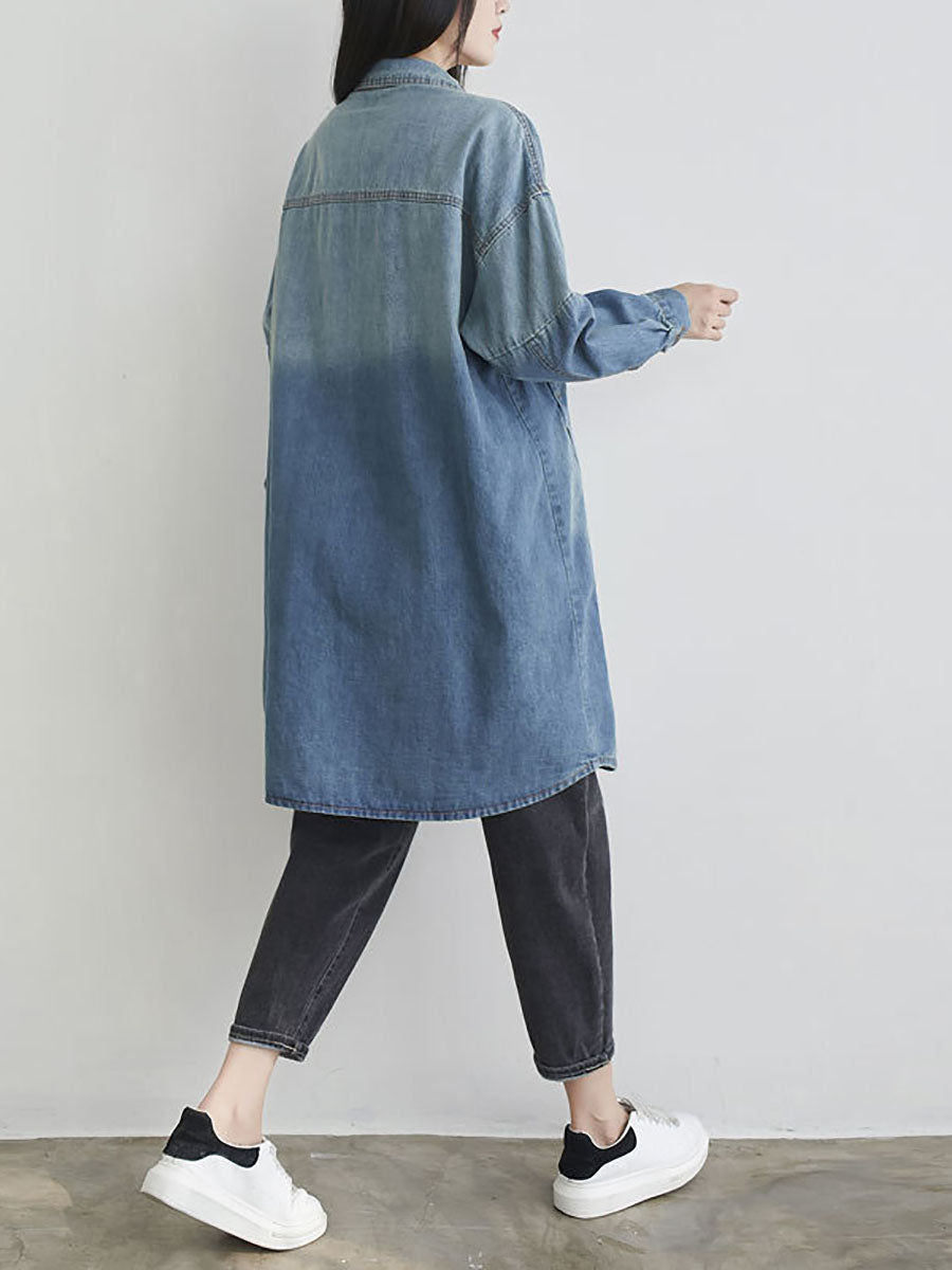 Women Autumn Casual Solid Pocket Denim Shirt Coat AS1001 YTLSFZ