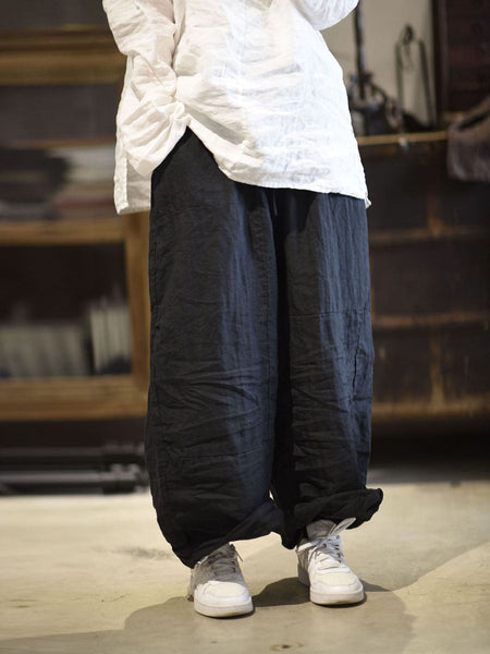 Women Artsy Solid Loose Ramie Wie-leg Pants AS1002 SNXY