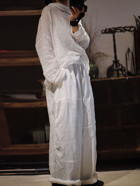 Women Artsy Solid Loose Ramie Wie-leg Pants AS1002 SNXY