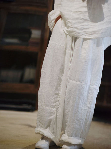 Women Artsy Solid Loose Ramie Wie-leg Pants AS1002 SNXY