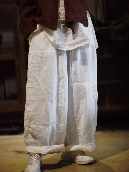 Women Artsy Solid Loose Ramie Wie-leg Pants AS1002 SNXY