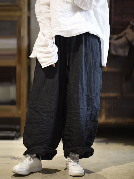 Women Artsy Solid Loose Ramie Wie-leg Pants AS1002 SNXY