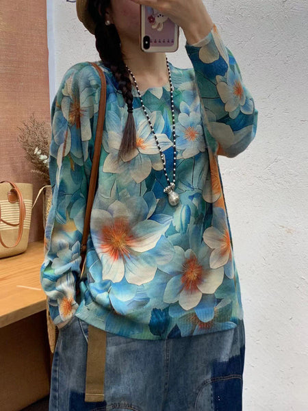 Women Autumn Casual Cartoon Print O-Neck Knit Sweater AI1069 BUYKUD