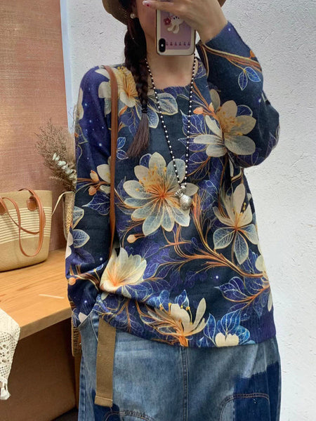 Women Autumn Casual Cartoon Print O-Neck Knit Sweater AI1069 BUYKUD
