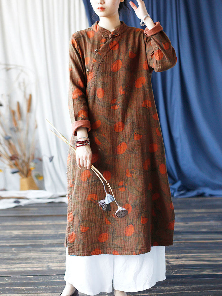 Women Ethnic Autumn Apple Print Cotton Robe Dress AI1021 XIM