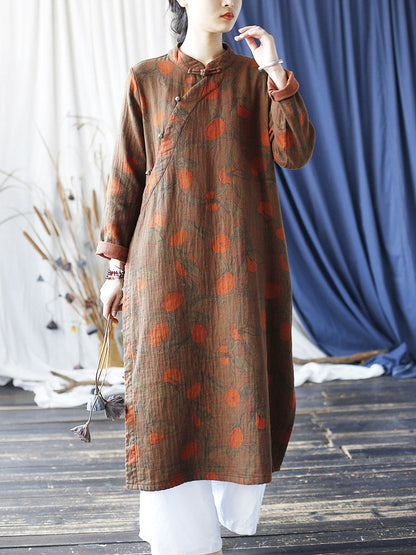 Women Ethnic Autumn Apple Print Cotton Robe Dress AI1021 XIM