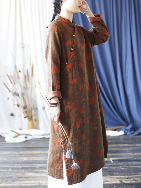 Women Ethnic Autumn Apple Print Cotton Robe Dress AI1021 XIM