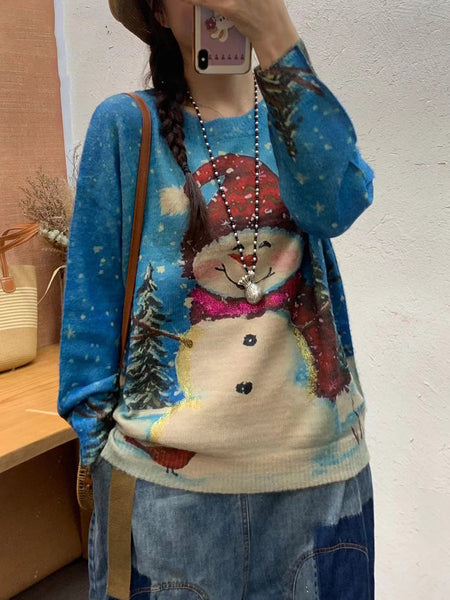 Women Autumn Artsy Flower O-Neck Knit Sweater AI1072 ZMMM