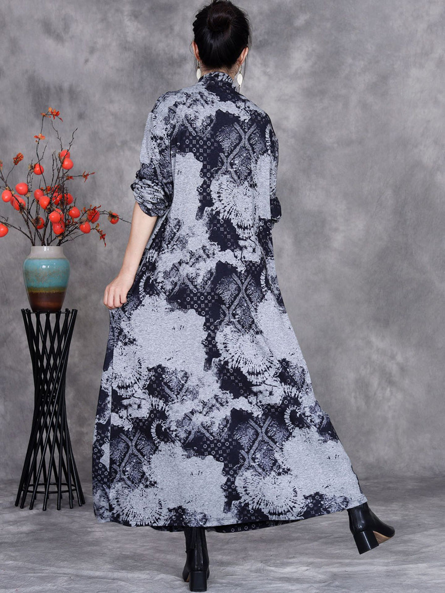 Women Autumn Print Half-Turtleneck Spliced Cashmere Dress AI1050 BUYKUD