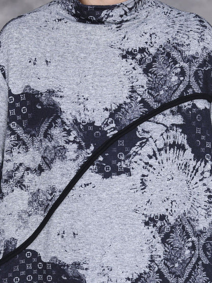 Women Autumn Print Half-Turtleneck Spliced Cashmere Dress AI1050 BUYKUD