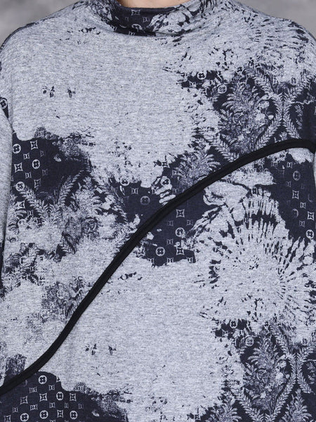 Women Autumn Print Half-Turtleneck Spliced Cashmere Dress AI1050 BUYKUD