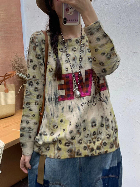 Women Autumn Print O-Neck Knit Sweater AT1083 BUYKUD