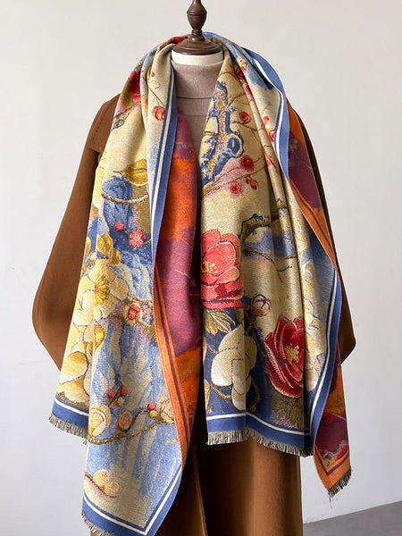 Women Vintage Flower Warm Tassel Cashmere Shawl Scarf AT1092 WYMY