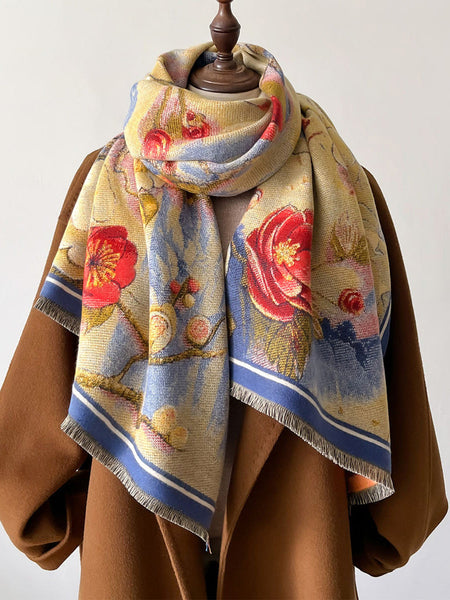 Women Vintage Flower Warm Tassel Cashmere Shawl Scarf AT1092 WYMY