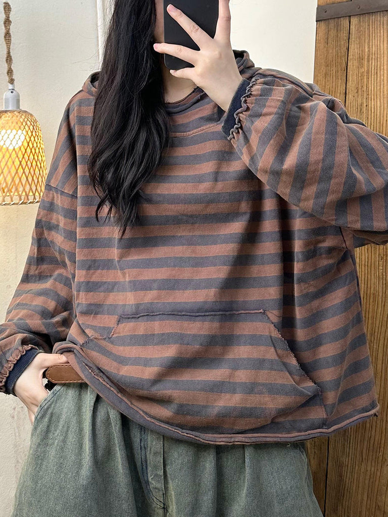 Women Autumn Casual Stripe Cotton Half Turtleneck Sweatshirt AI1065 HLCP