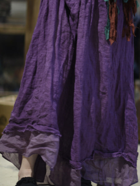 Women Vintage Casual Spliced Loose Linen Skirt AT1086 BUYKUD