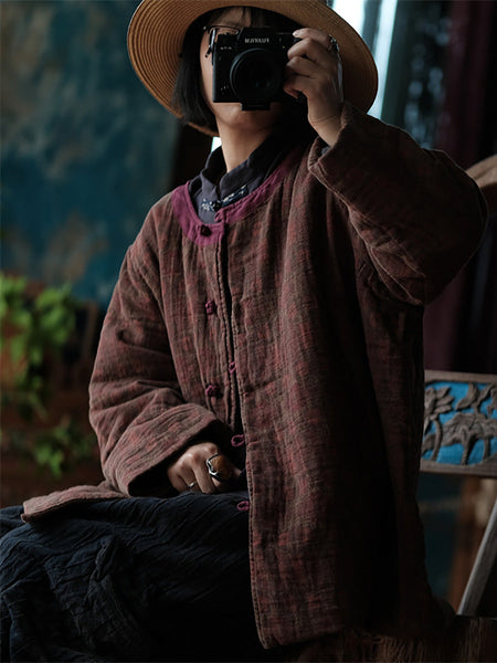 Women Autumn Ethnic 100%Cotton Colorblock Padded Coat AI1063 JSHY