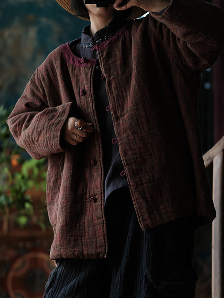 Women Autumn Ethnic 100%Cotton Colorblock Padded Coat AI1063 JSHY