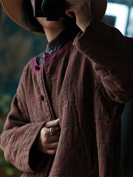 Women Autumn Ethnic 100%Cotton Colorblock Padded Coat AI1063 JSHY