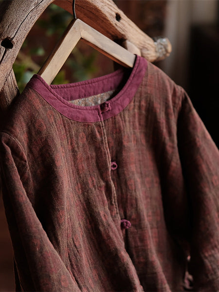 Women Autumn Ethnic 100%Cotton Colorblock Padded Coat AI1063 JSHY