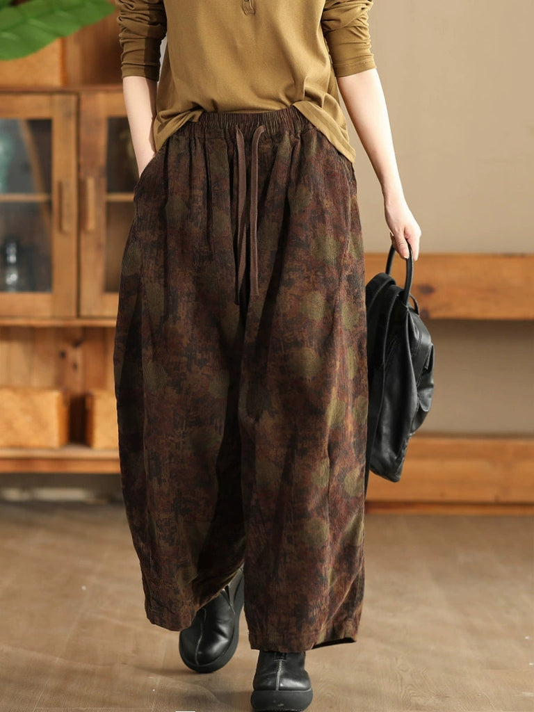 Women Autumn Vintage Flower Strap Corduroy Harem Pants AI1036 ZMMM