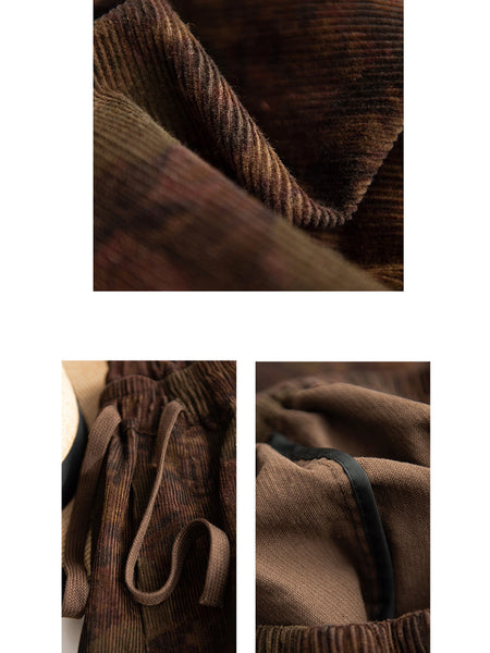 Women Autumn Vintage Flower Strap Corduroy Harem Pants AI1036 ZMMM