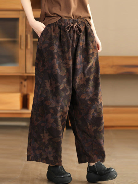 Women Autumn Vintage Flower Strap Corduroy Harem Pants AI1036 ZMMM