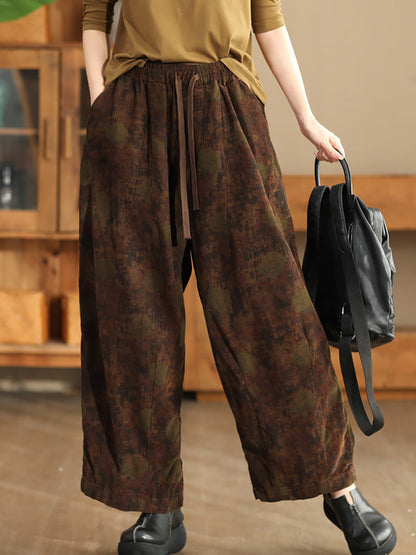 Women Autumn Vintage Flower Strap Corduroy Harem Pants AI1036 ZMMM