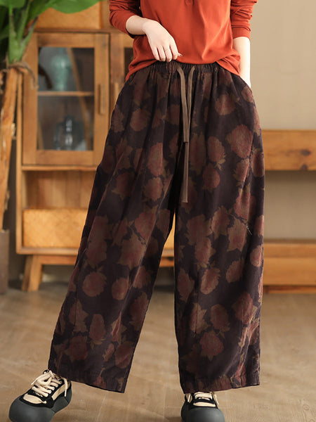 Women Autumn Vintage Flower Strap Corduroy Harem Pants AI1036 ZMMM