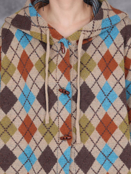 Women Winter Rhomboid Wool Knitted Hooded Coat AI1001 ZSLS