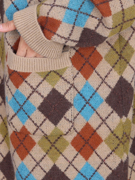 Women Winter Rhomboid Wool Knitted Hooded Coat AI1001 ZSLS